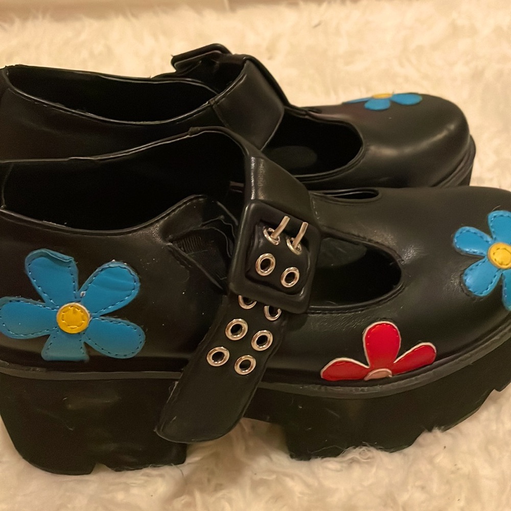Delia’s discontinued platform floral Mary Janes